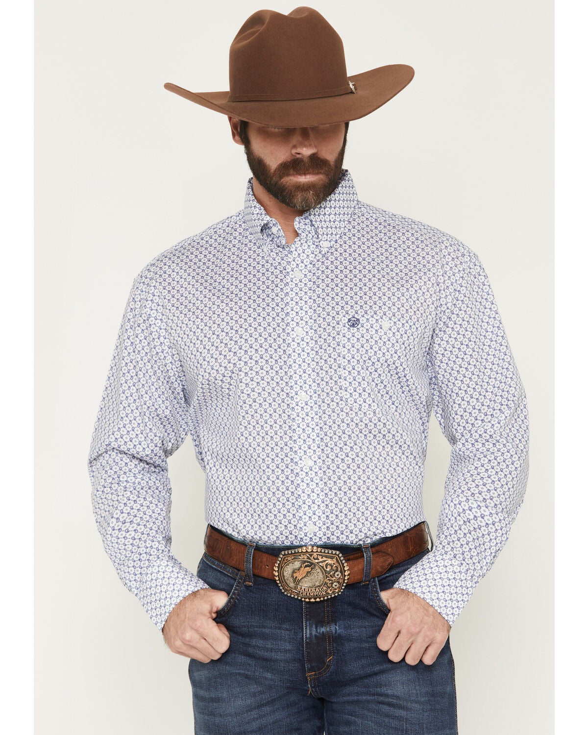 Image #1 - Wrangler Men's Classics Paisley Print Long Sleeve Button-Down Western Shirt, Blue, hi-res