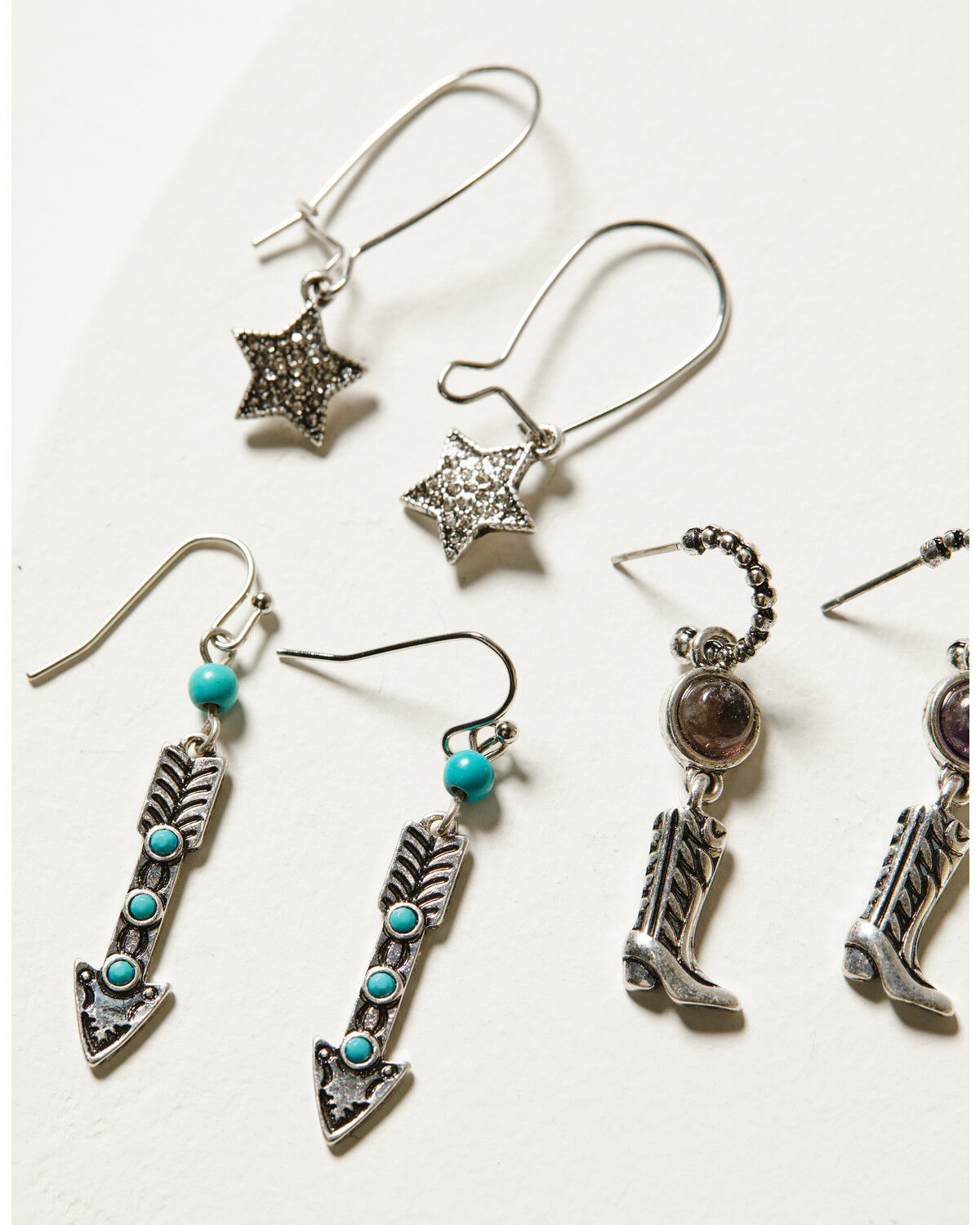 Image #2 - Shyanne Women's 3-Piece Silver Arrow Boot & Star Earrings Set, Silver, hi-res