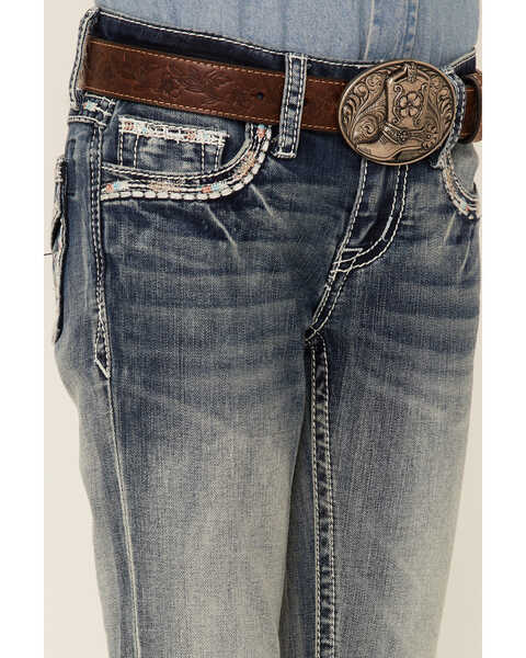 Image #2 - Grace In LA Girls' Medium Wash Border Pocket Bootcut Jeans , Blue, hi-res
