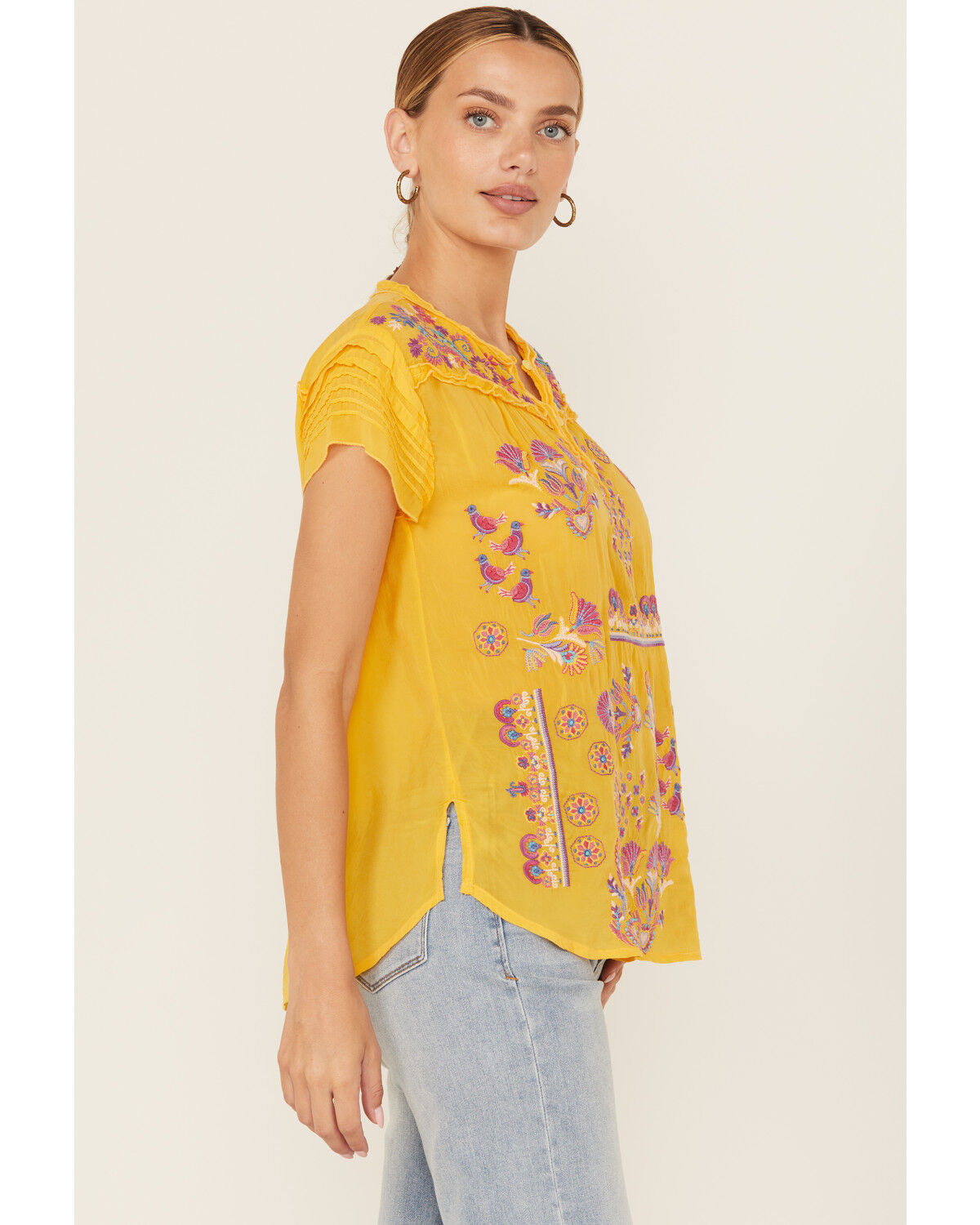 Image #2 - Johnny Was Women's Lafaret Short Sleeve Blouse, Yellow, hi-res
