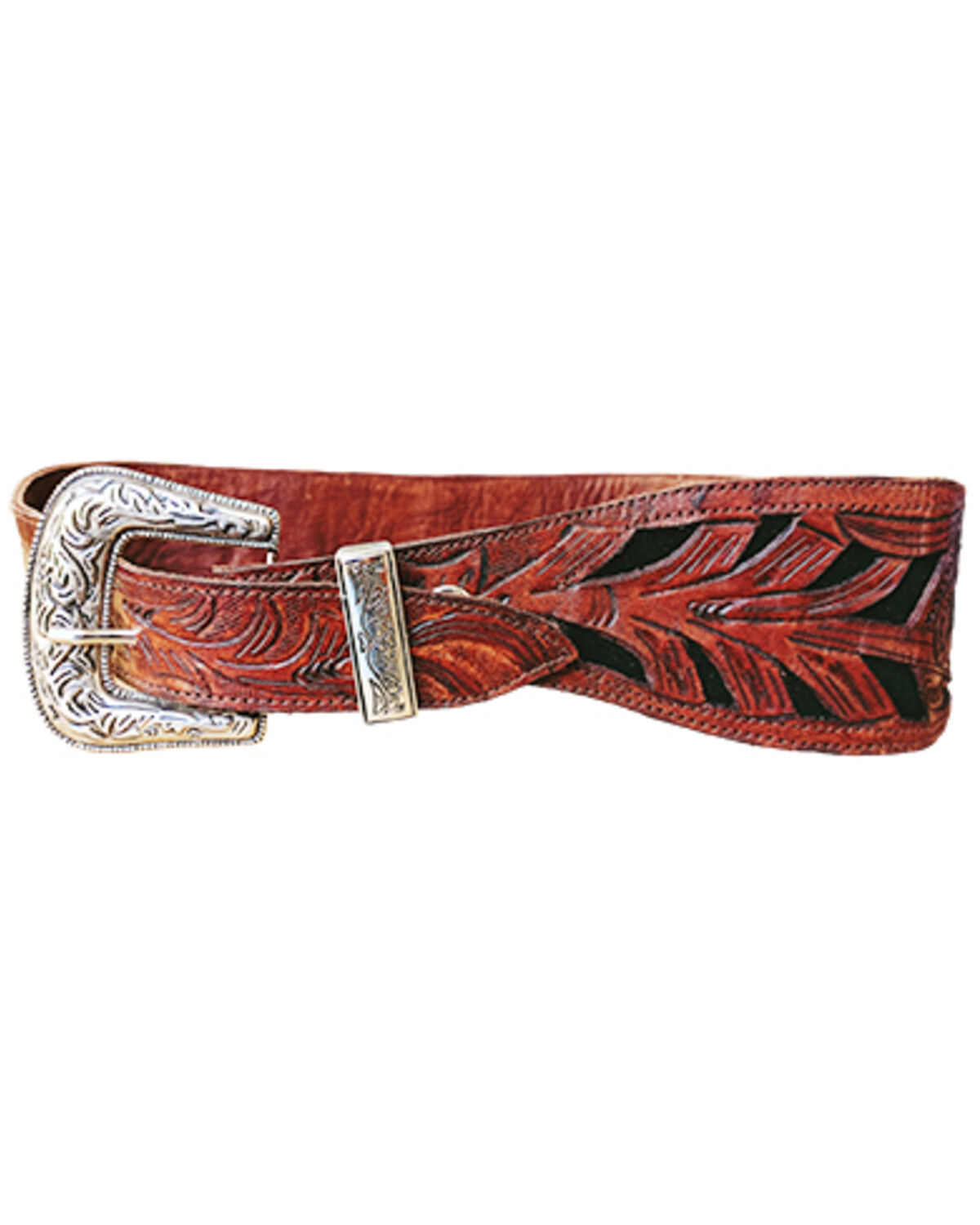 Image #1 - Kobler Women's Hand Tooled Inlay Belt, Dark Brown, hi-res