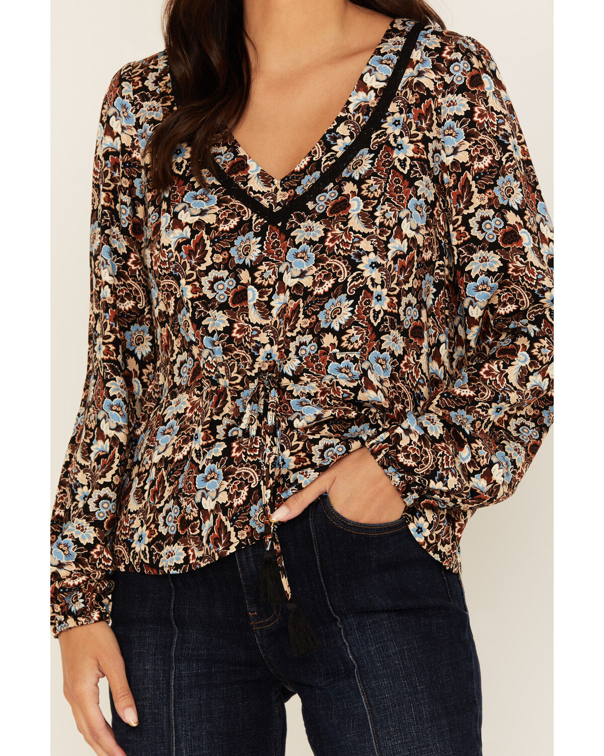 Image #3 - Idyllwind Women's Romance Floral Print Long Sleeve Top, Black, hi-res