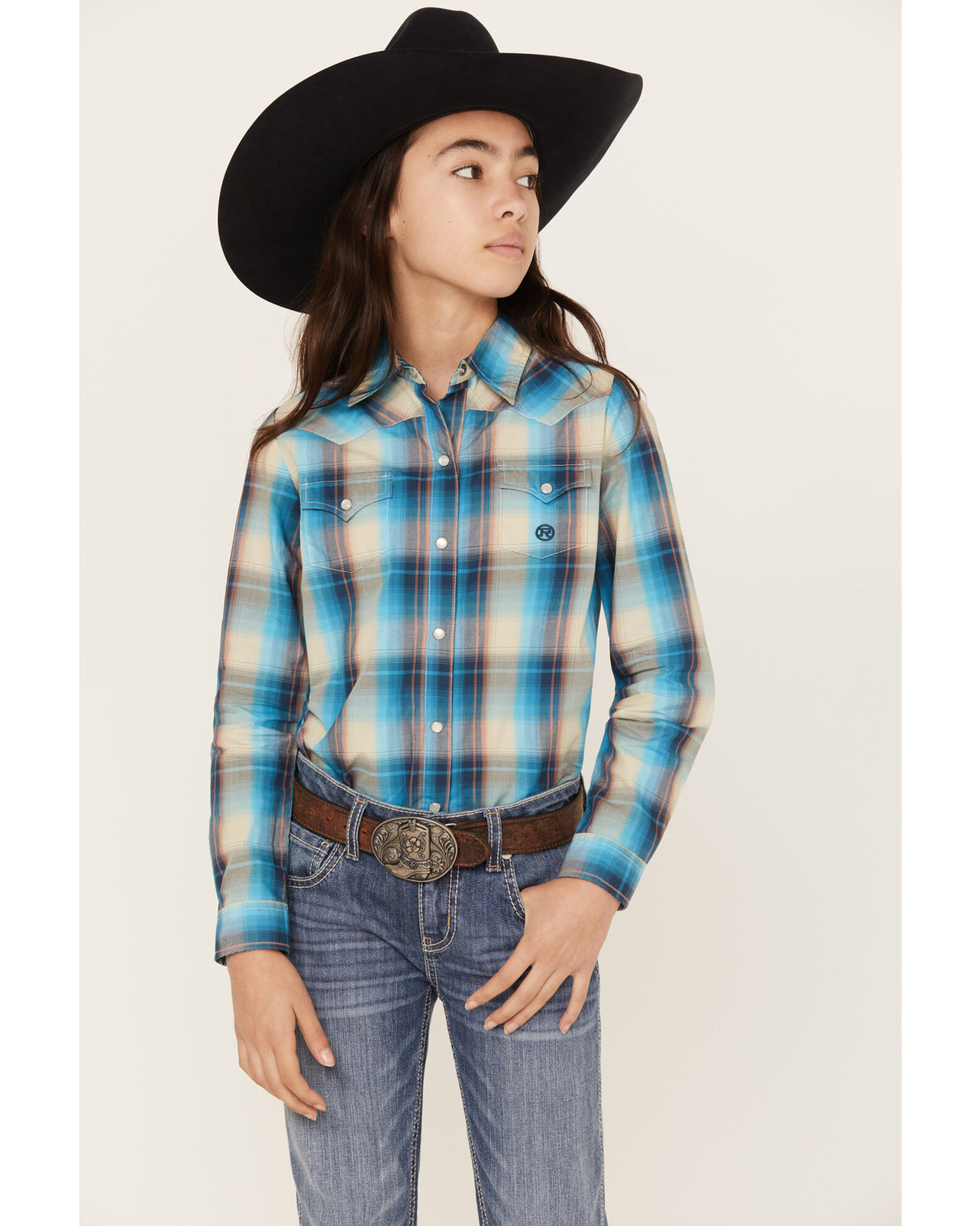Roper Girls Plaid Print Long Sleeve Pearl Snap Western Shirt Country Outfitter