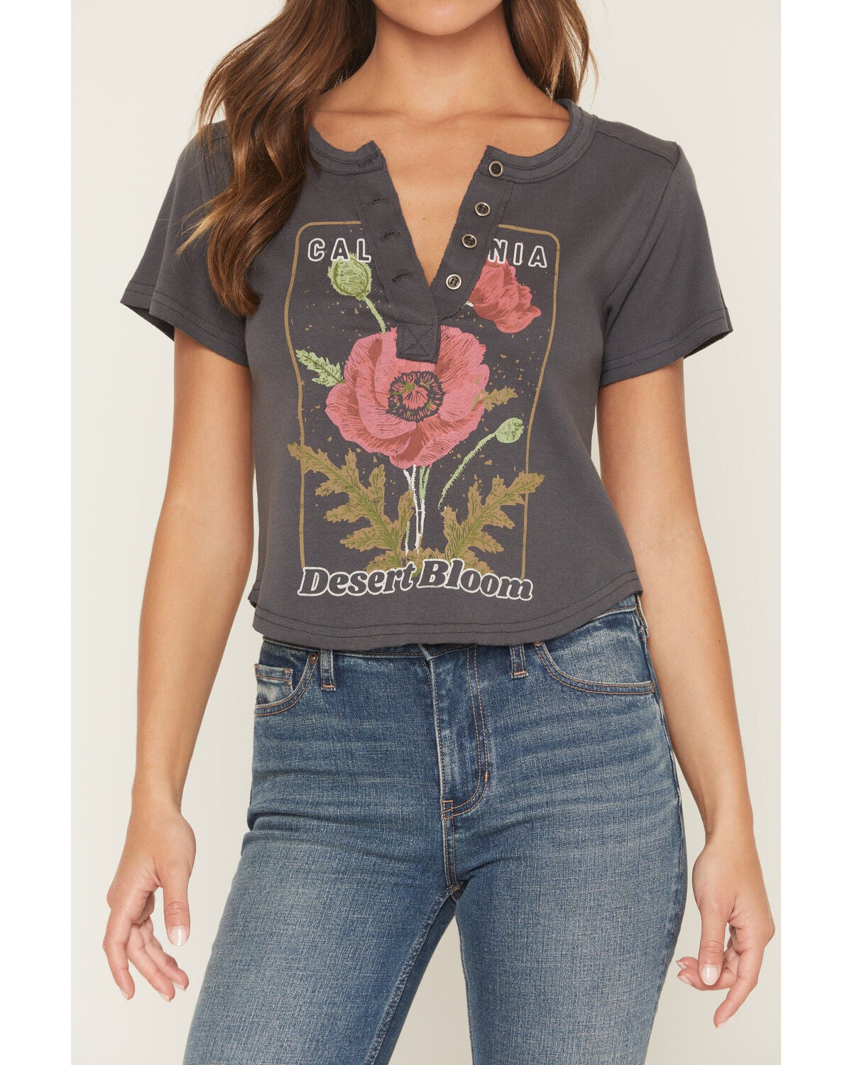 Image #3 - Shyanne Women's Golden Coast Short Sleeve Henley Tee, Dark Grey, hi-res