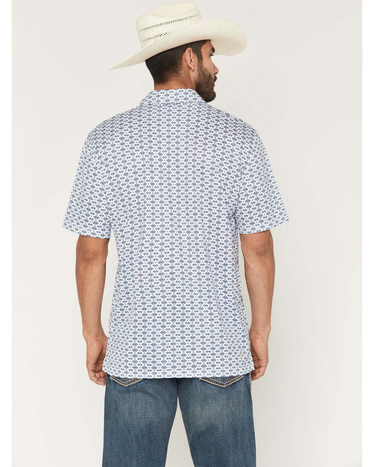 Image #4 - Ariat Men's Southwestern Print Short Sleeve Button-Down Polo, White, hi-res