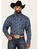 Image #1 - George Strait by Wrangler Men's Paisley Print Long Sleeve Button-Down Stretch Western Shirt - Big, Navy, hi-res