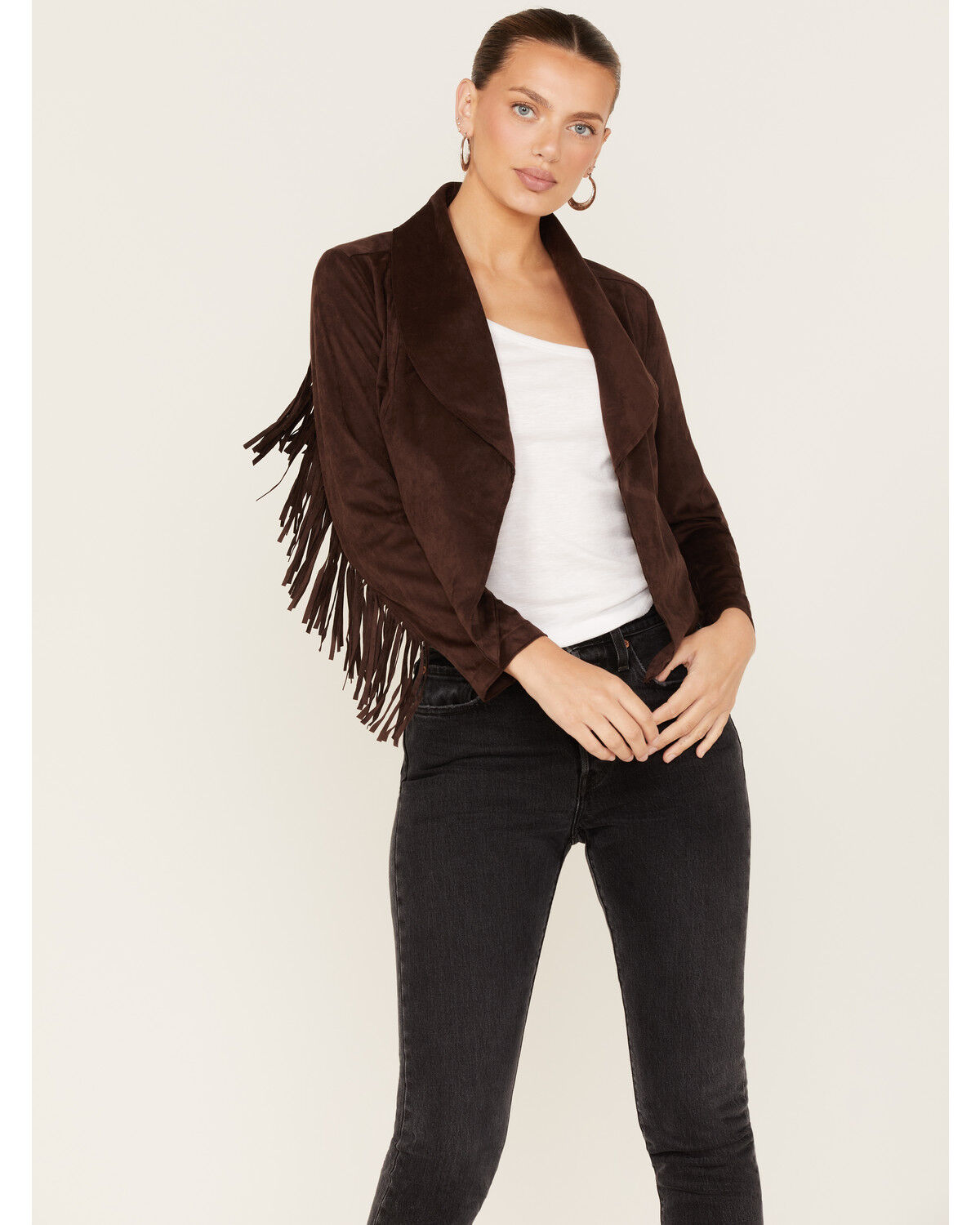 Image #2 - Shyanne Women's Fringe Faux Suede Jacket, Chocolate, hi-res
