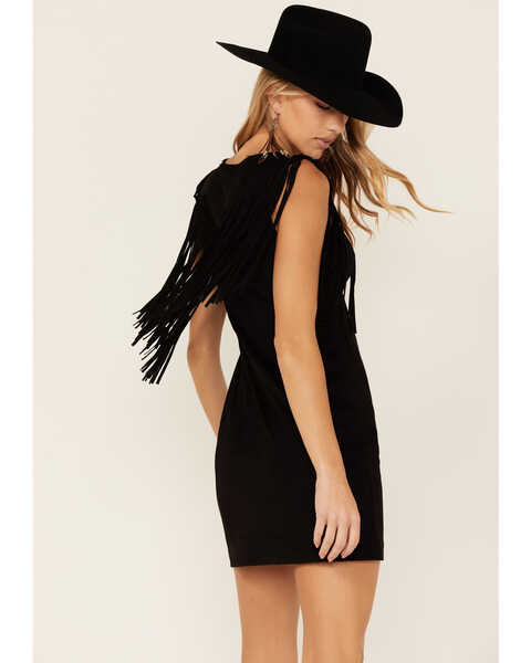Image #3 - Idyllwind Women's Lady Bird Faux Suede Fringe Muscle Sleeve Dress, Black, hi-res