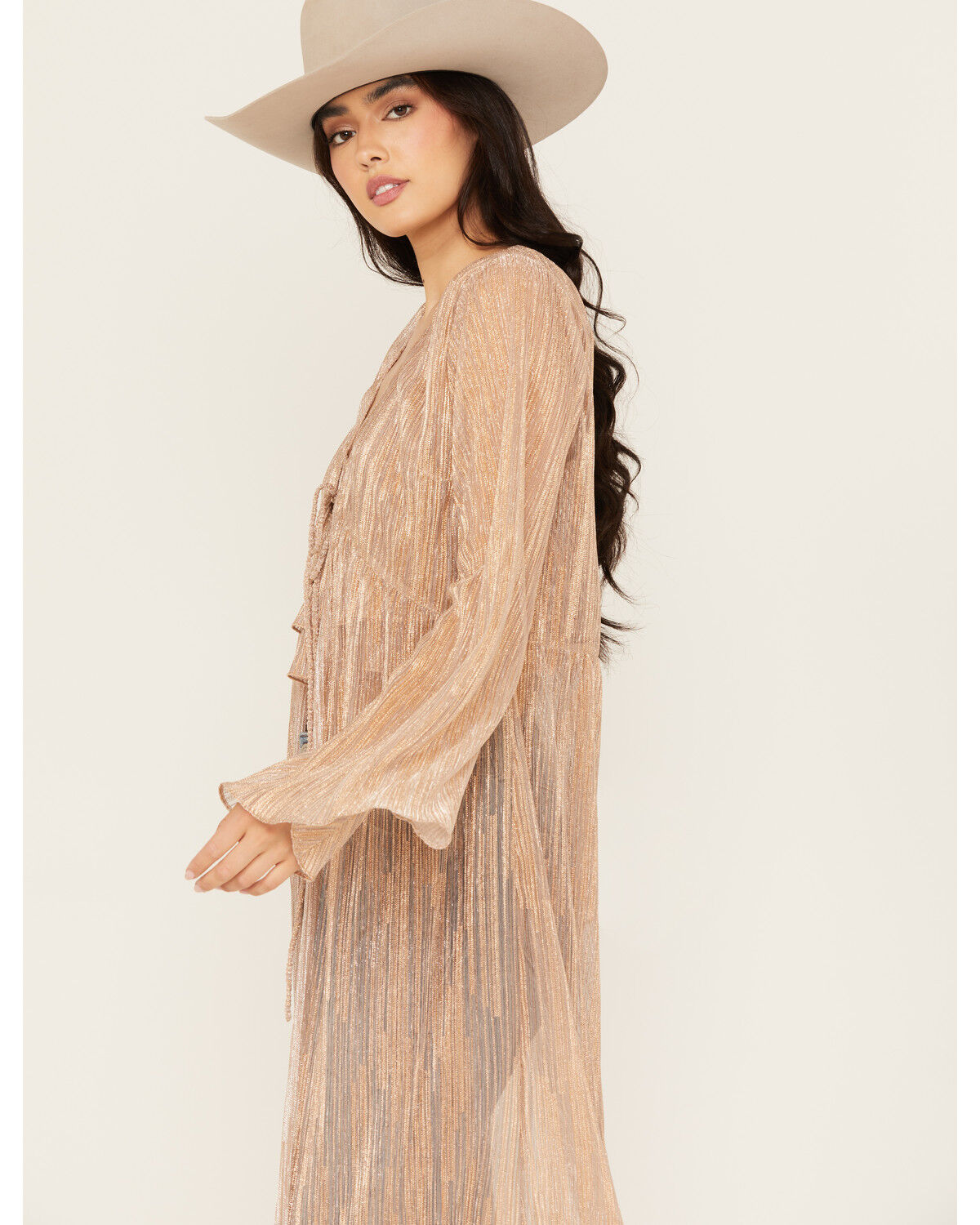 Image #2 - En Creme Women's Metallic Long Sleeve Duster Kimono, , hi-res