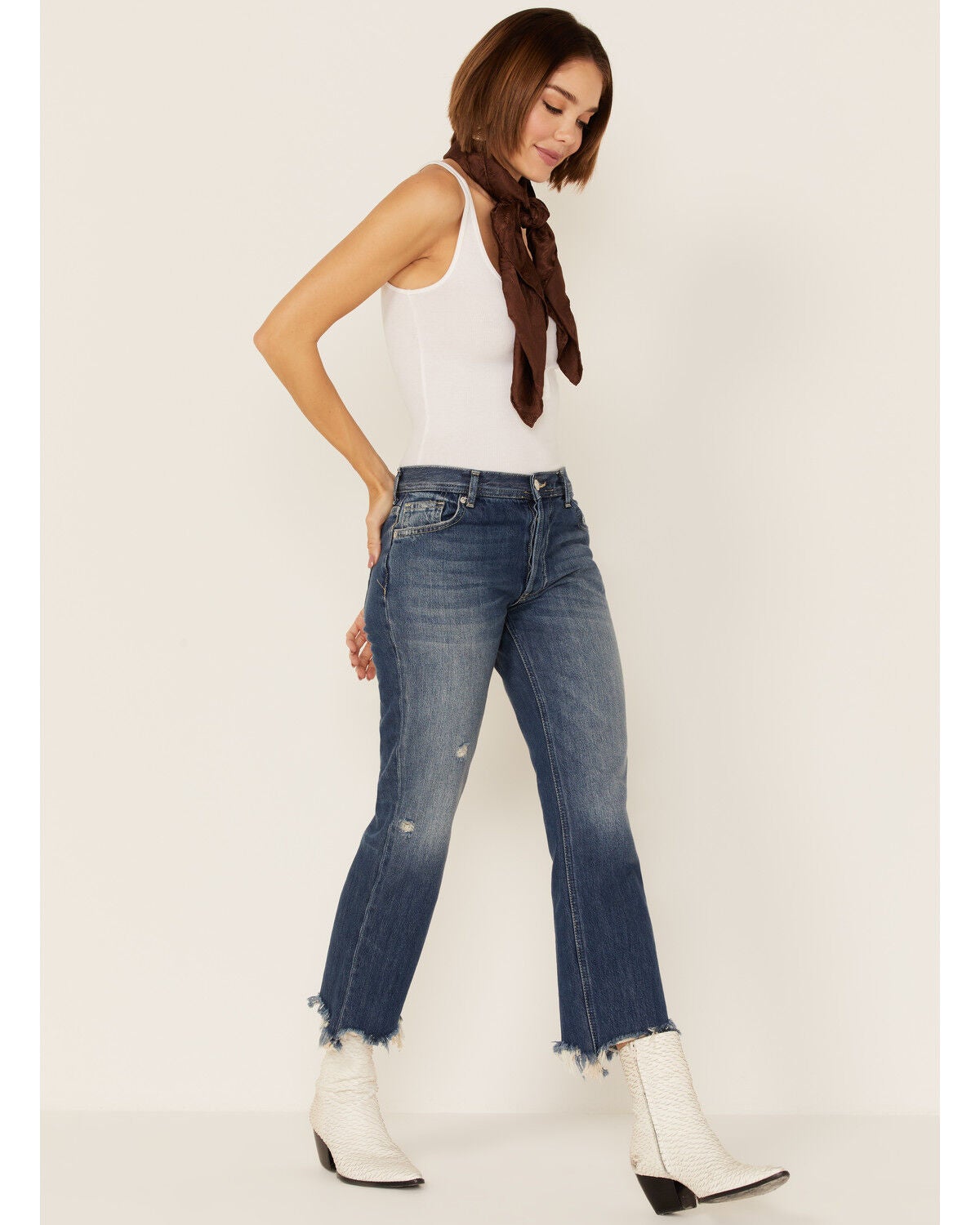 Free People Women's Mid Rise Crop Straight Jeans, Dark Blue, hi-res