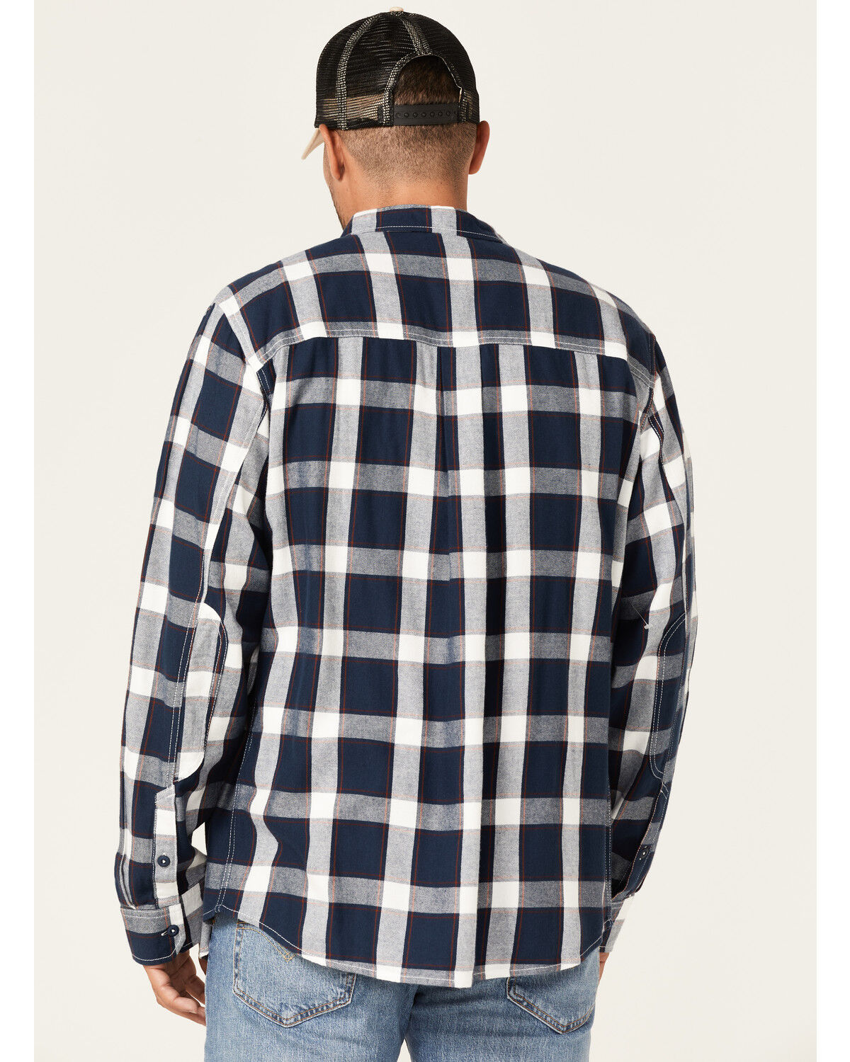 Image #4 - Brothers and Sons Men's Large Plaid Print Long Sleeve Button Down Western Shirt, Navy, hi-res
