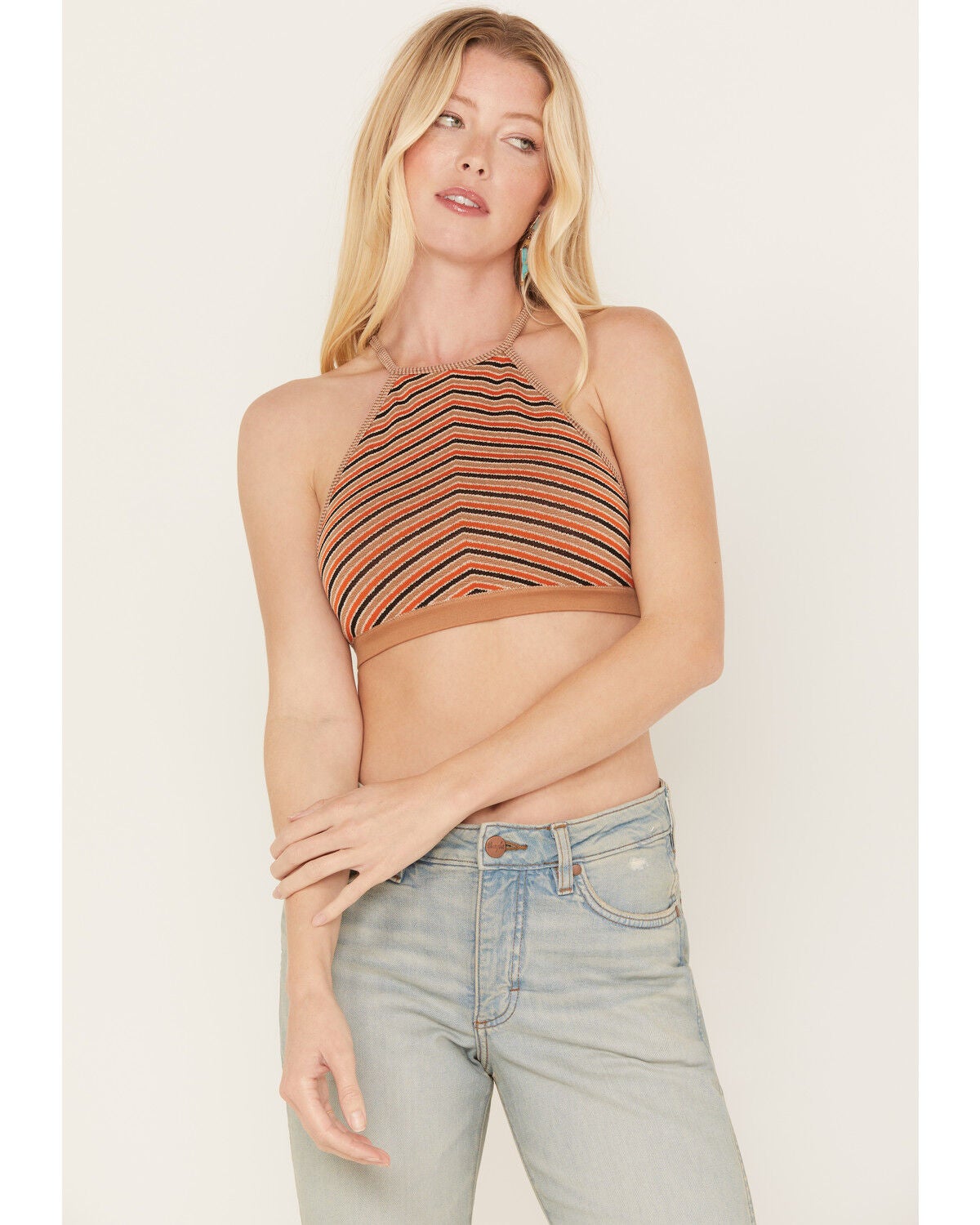 Fornia Women's Stripe Halter Bralette, Rust Copper, hi-res