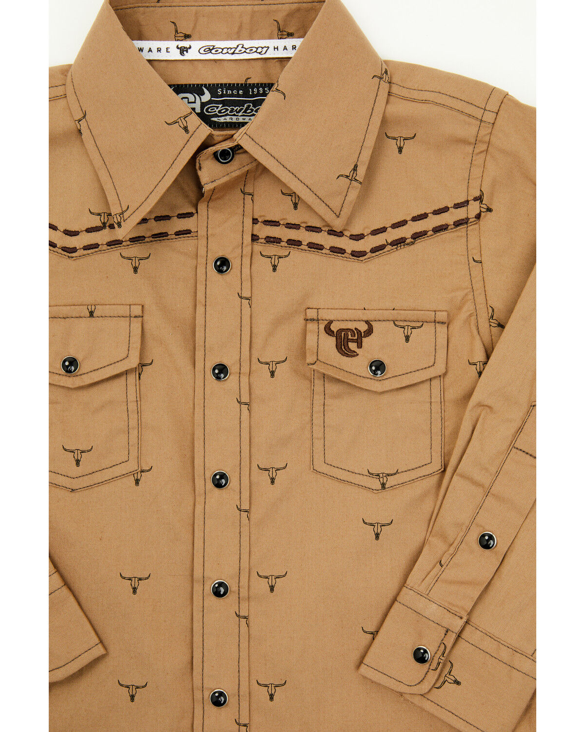 Image #2 - Cowboy Hardware Toddler Boys' Steerhead Long Sleeve Snap Western Shirt, Brown, hi-res