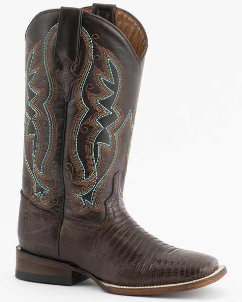 Ferrini Women's Teju Lizard Western Boots - Broad Square Toe, Chocolate, hi-res