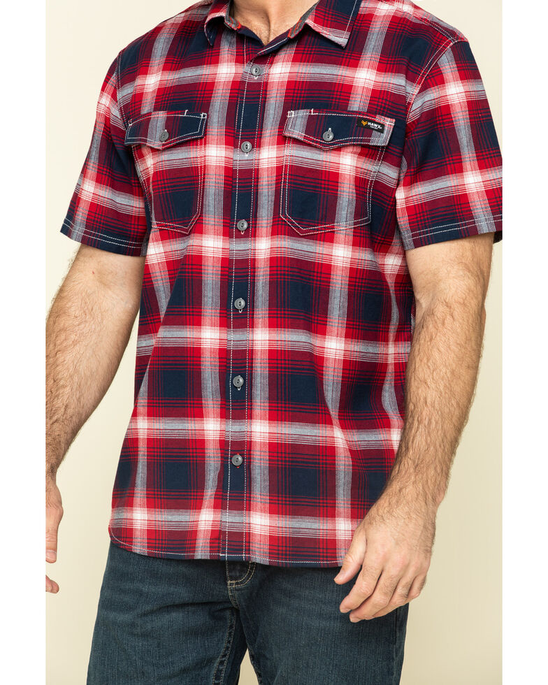 Hawx Men's Bullhead Indigo Plaid Short Sleeve Work Shirt - Tall , Black Cherry, hi-res