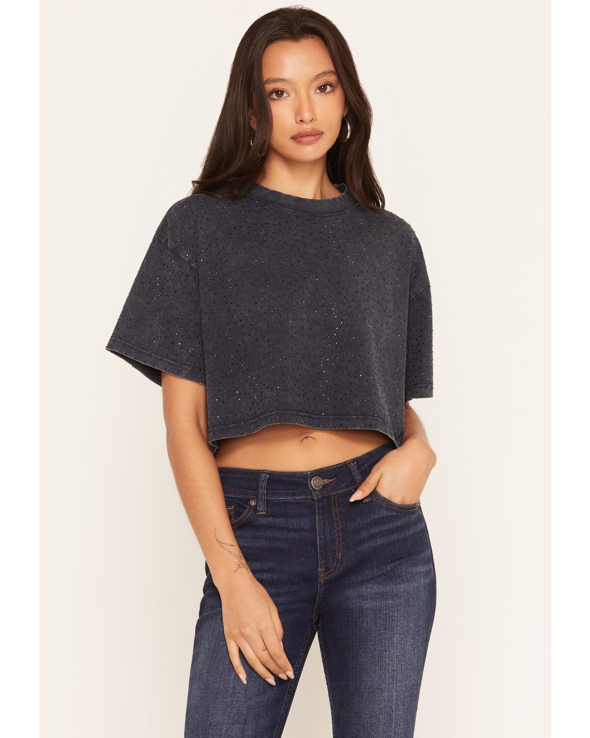 Image #1 - Daniel Diamond Women's VIP Cropped Tee, Grey, hi-res