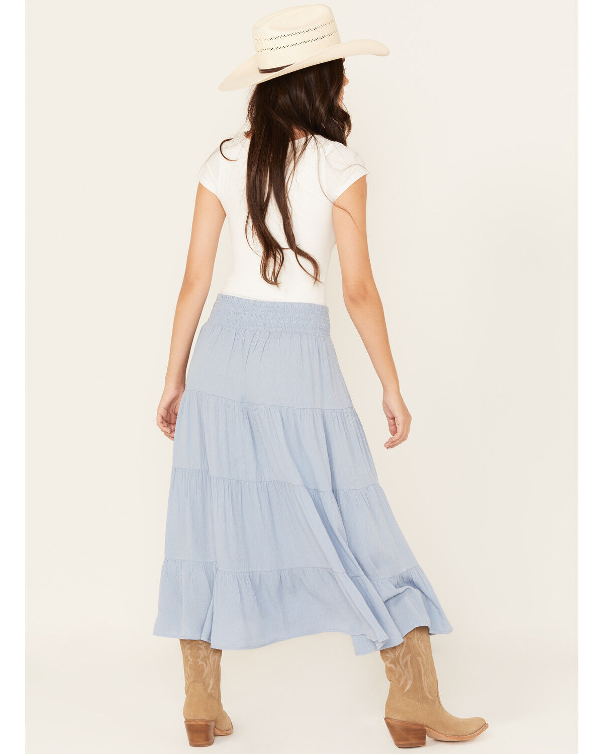 Image #4 - Wild Moss Women's Tiered Midi Skirt, Light Blue, hi-res