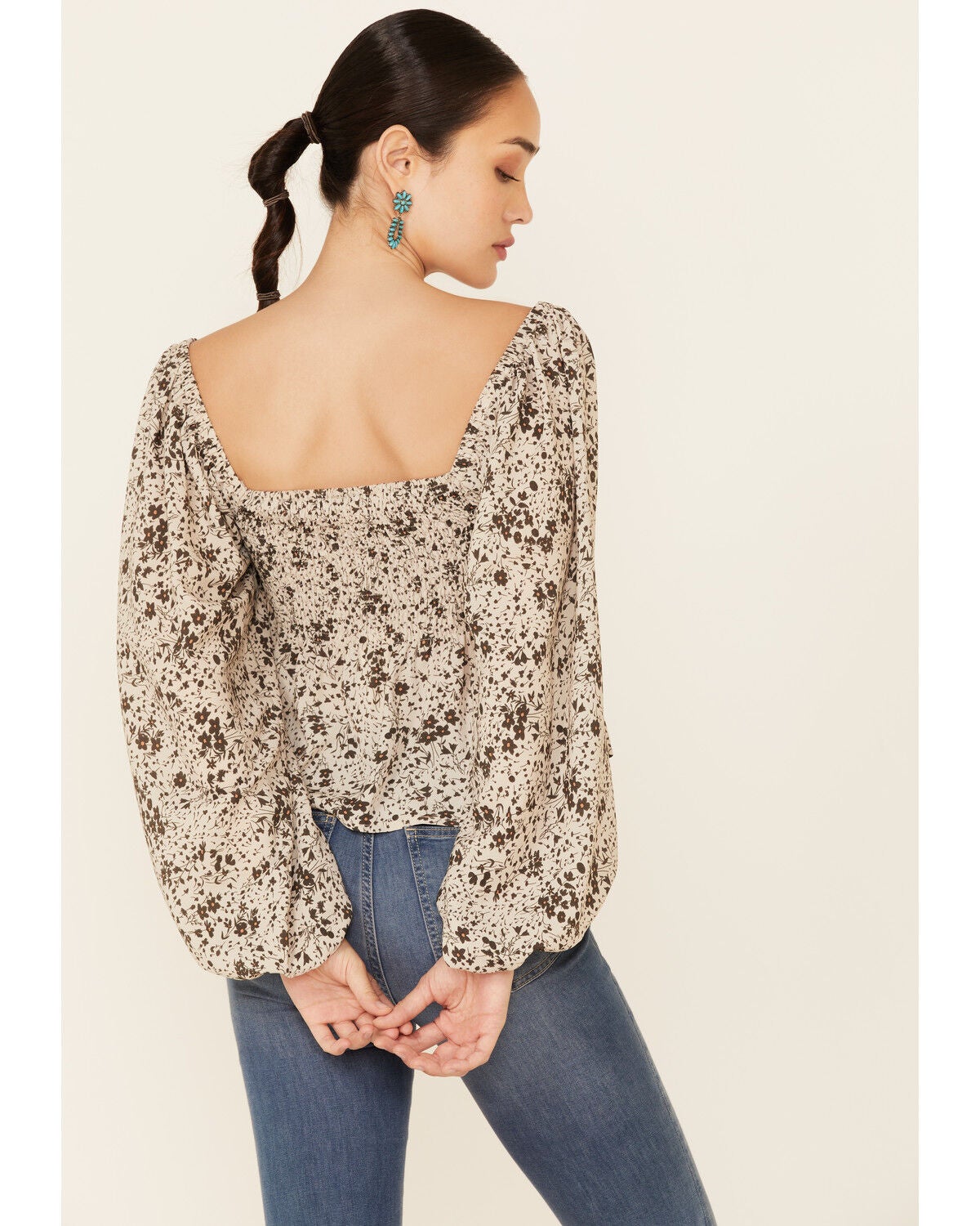 smocked bell sleeve top