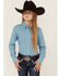 Image #1 - Cruel Girl Girls' Floral Striped Long Sleeve Snap Western Shirt, Light Blue, hi-res