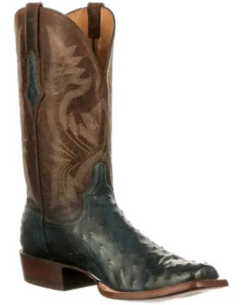 Lucchese Men's Cliff Western Boots - Broad Square Toe, Navy, hi-res