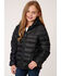Image #1 - Roper Girls' Solid Crushable Parachute Zip-Front Hooded Nylon Jacket , Black, hi-res