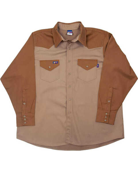 Lapco Men's FR Long Sleeve Button Down Work Shirt, Beige/khaki, hi-res