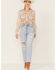 Image #4 - Lush Women's Taupe Star Print Cinch Front Long Sleeve Crop Top, Taupe, hi-res