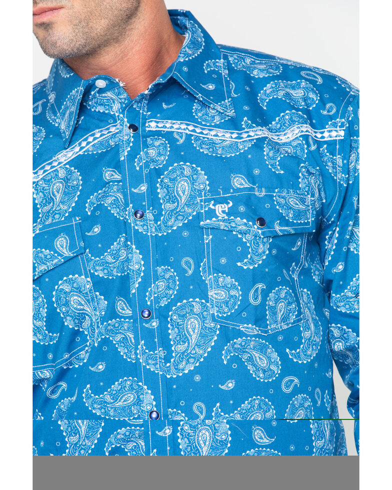 Cowboy Hardware Men's Paisley Print Long Sleeve Shirt , Blue, hi-res