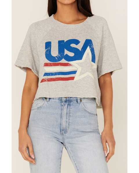 Image #3 - Show Me Your Mumu Women's USA Star Jimmy Cropped Tee, Heather Grey, hi-res