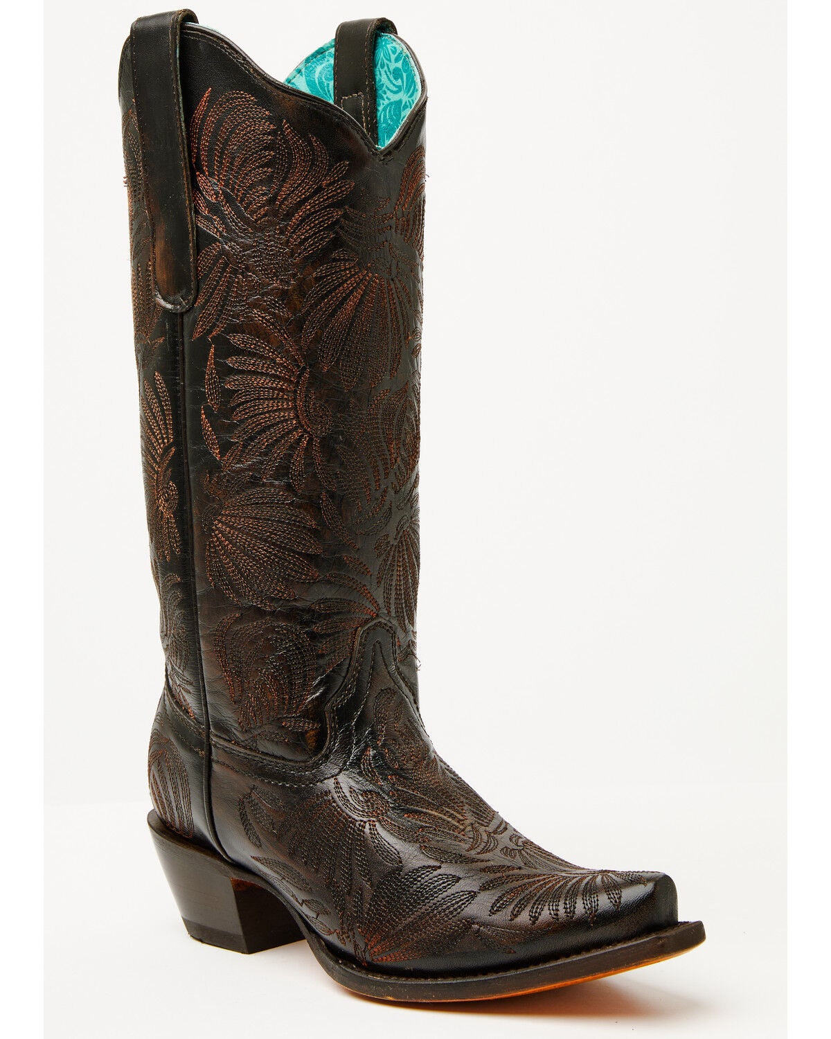 Image #1 - Corral Women's Floral Embroidered Tall Western Boots - Snip Toe, Black, hi-res