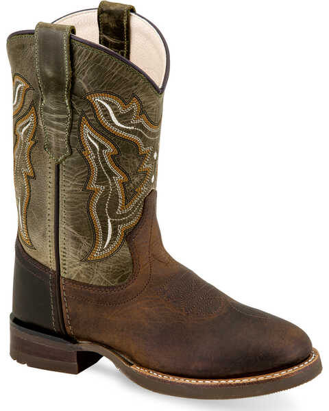 Old West Boys' Leather Western Boots - Round Toe, Brown, hi-res