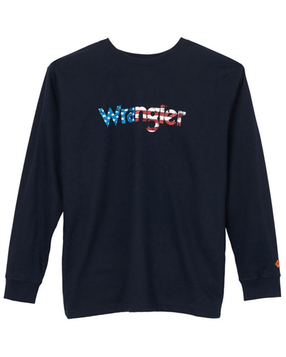 Image #1 - Wrangler Men's FR American Flag Wrangler Logo Long Sleeve Graphic T-Shirt, Navy, hi-res