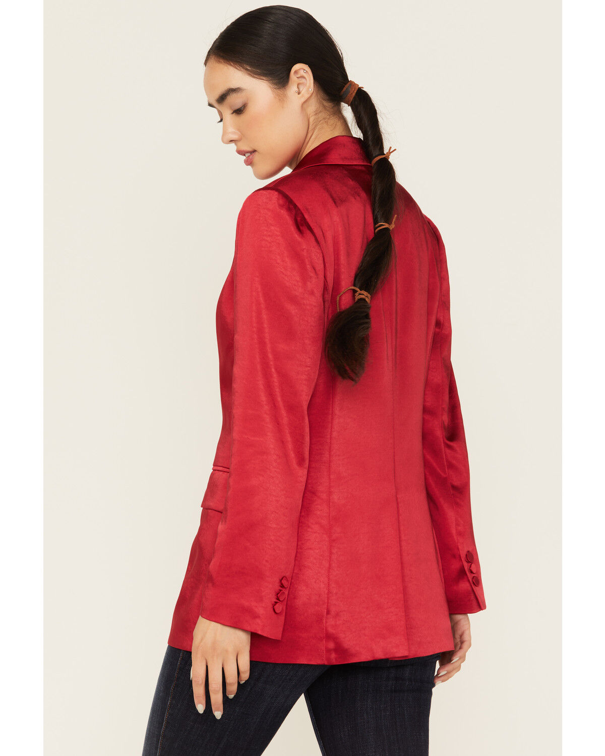 Image #4 - Skies are Blue Women's Satin Blazer, Red, hi-res