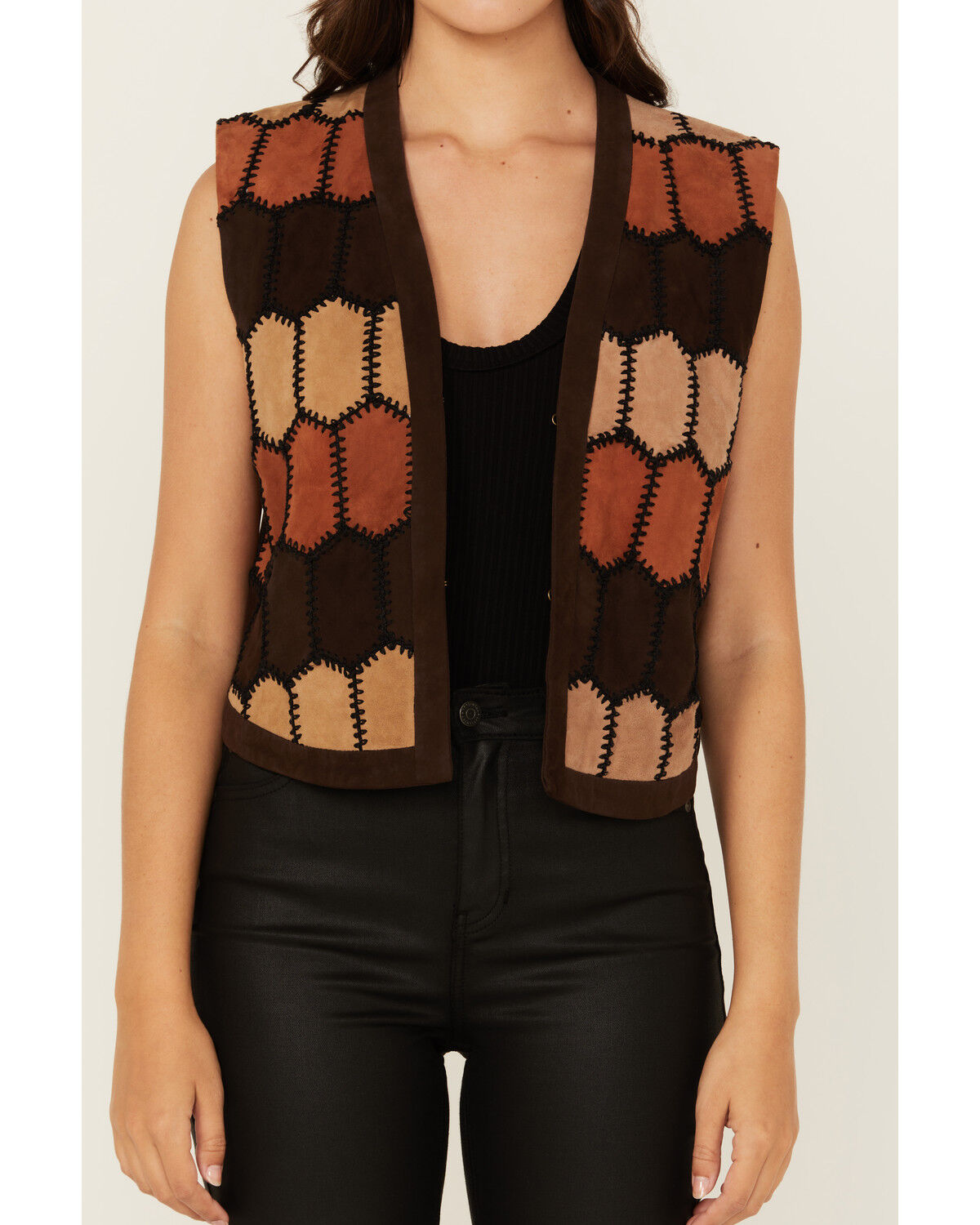 Image #3 - Scully Women's Geo Print Leather Vest, Brown, hi-res