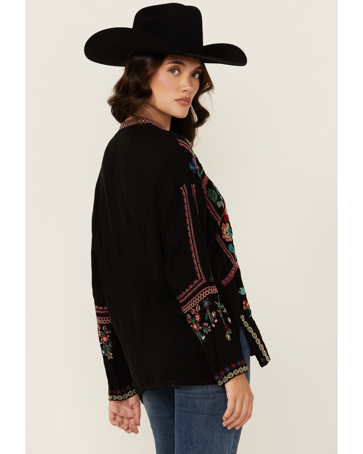 Image #4 - Johnny Was Women's Floral Embroidered Long Sleeve Blouse, Black, hi-res