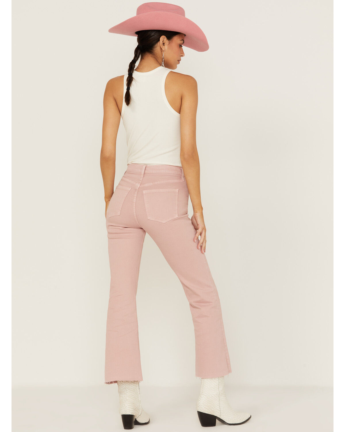 Image #3 - Sneak Peek Women's High Rise Raw Hem Crop Jeans, Pink, hi-res