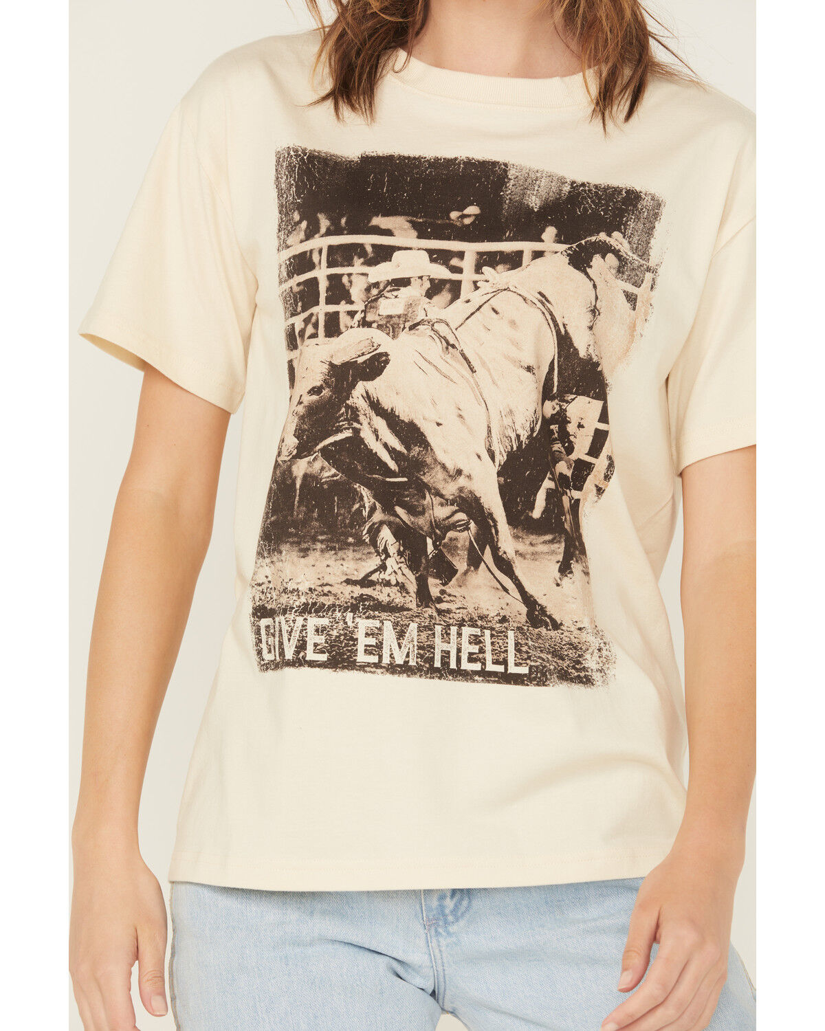 Image #3 - Shyanne Women's Give 'Em Hell Short Sleeve Boyfriend Graphic Tee, Natural, hi-res