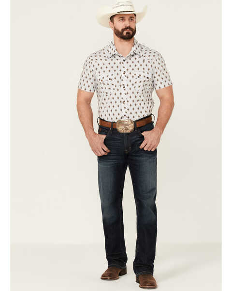Image #2 - Dale Brisby Men's Taupe Southwestern Geo Print Short Sleeve Snap Western Shirt , Taupe, hi-res