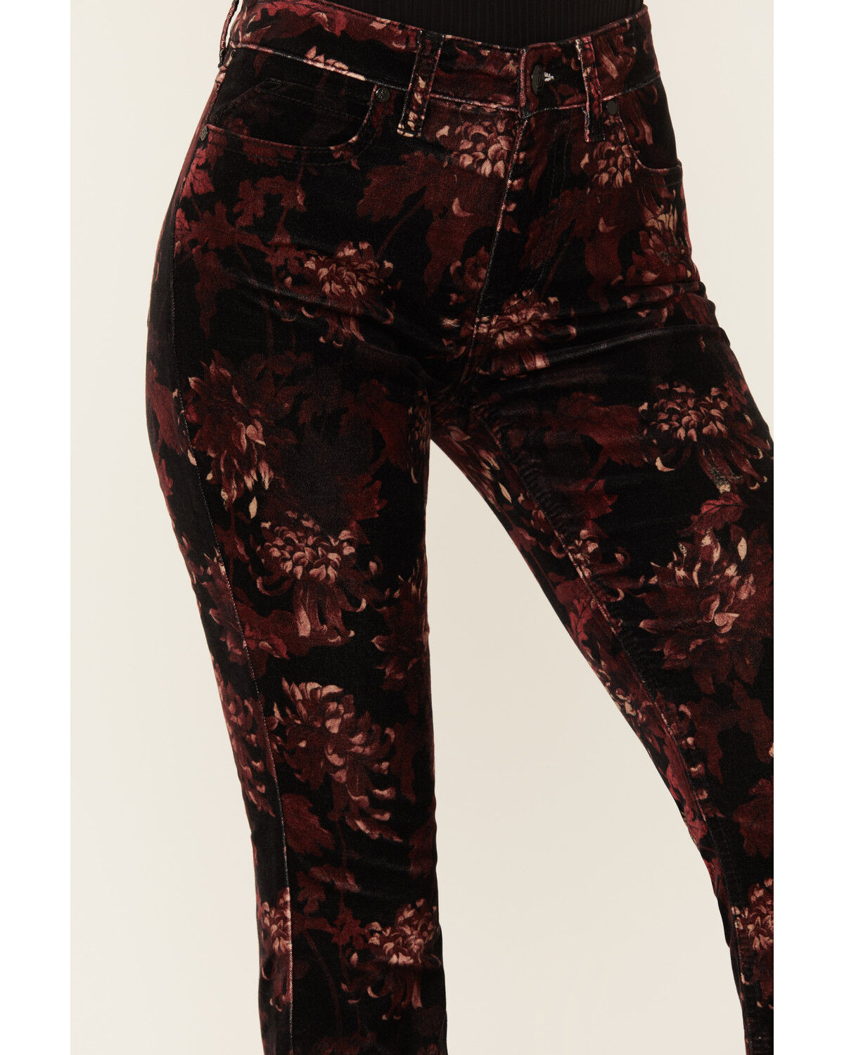 Image #2 - Shyanne Women's Printed Velveteen High Rise Stretch Flare Jeans, Black, hi-res
