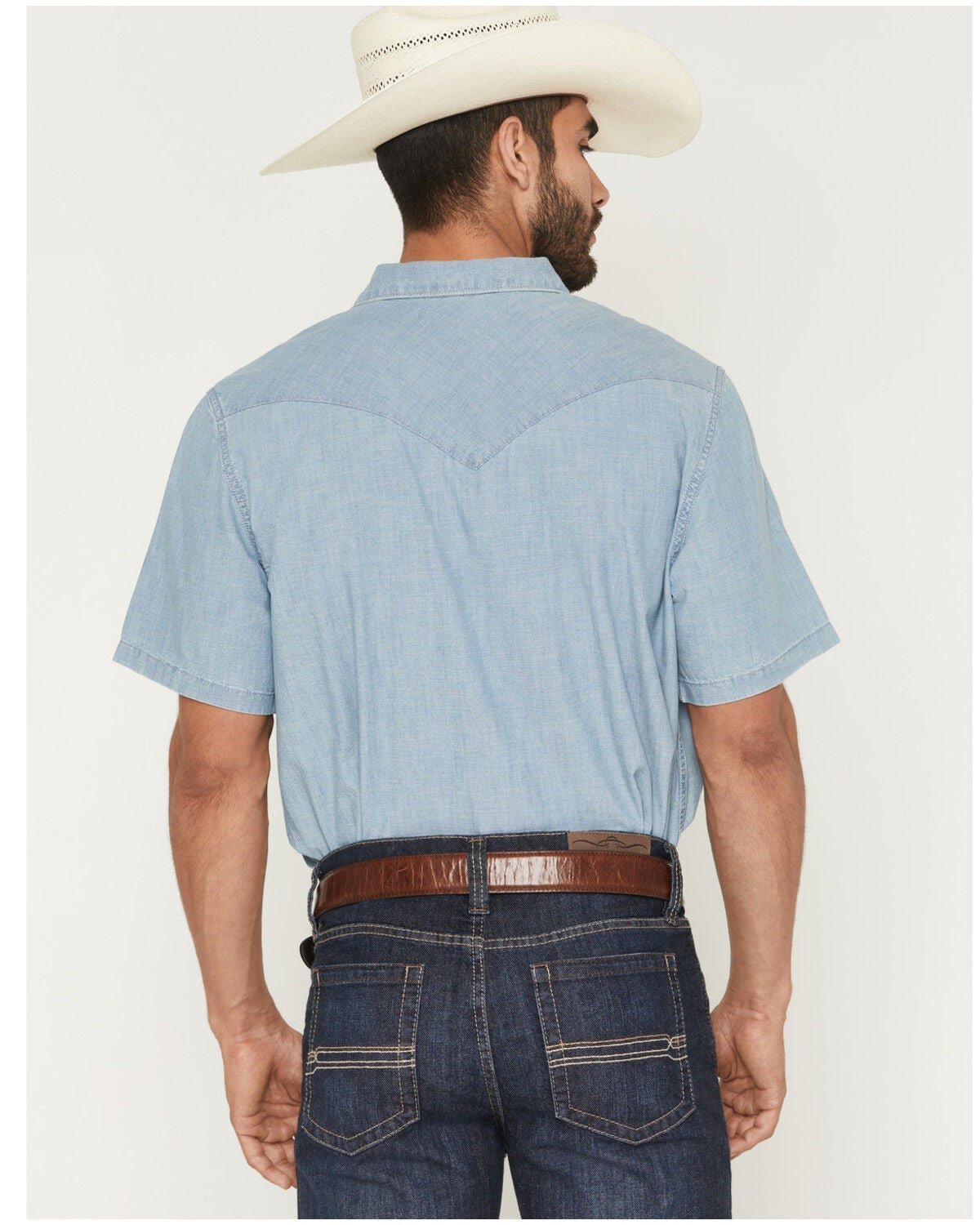 Image #4 - Cody James Men's Horizon Chambray Light Wash Short Sleeve Snap Western Shirt - Tall, Light Wash, hi-res
