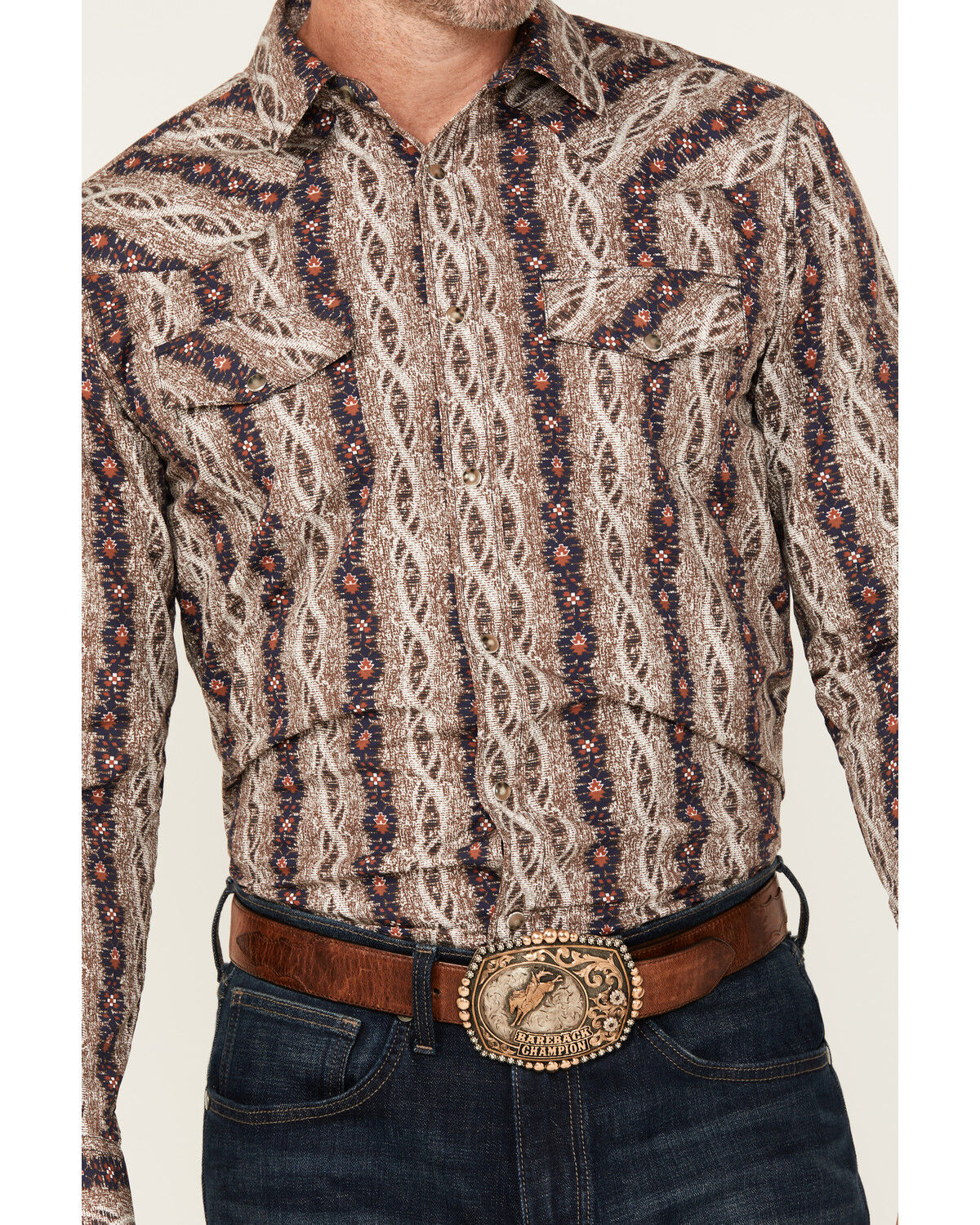 Image #3 - Gibson Trading Co Men's Floral Striped Print Long Sleeve Snap Stretch Western Shirt, Brown, hi-res