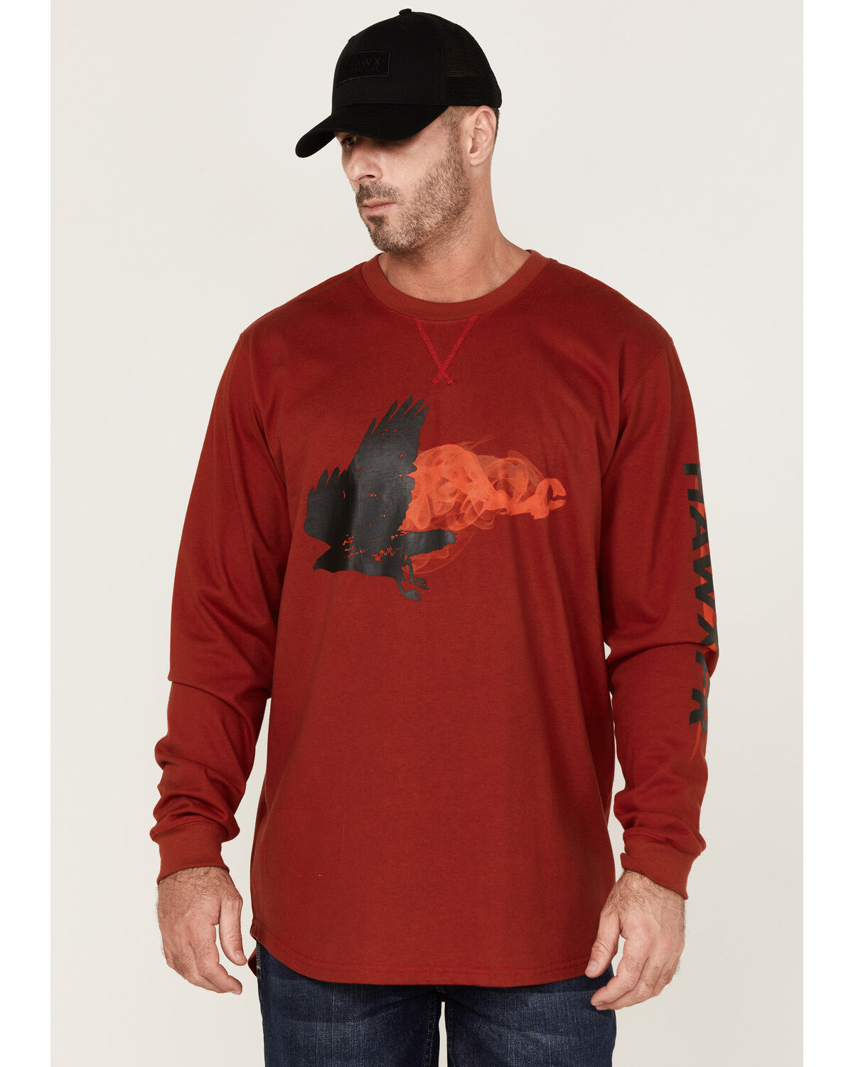 Image #1 - Hawx Men's FR Flame Graphic Long Sleeve Work T-Shirt, Dark Red, hi-res