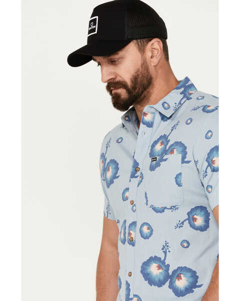 Image #3 - Brixton Men's Charter Floral Print Short Sleeve Button-Down Shirt, Light Blue, hi-res