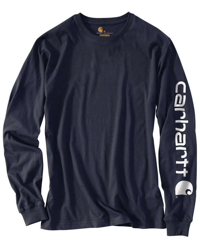 Carhartt Men's Signature Logo Sleeve Knit Work T-Shirt - Big & Tall, Navy, hi-res