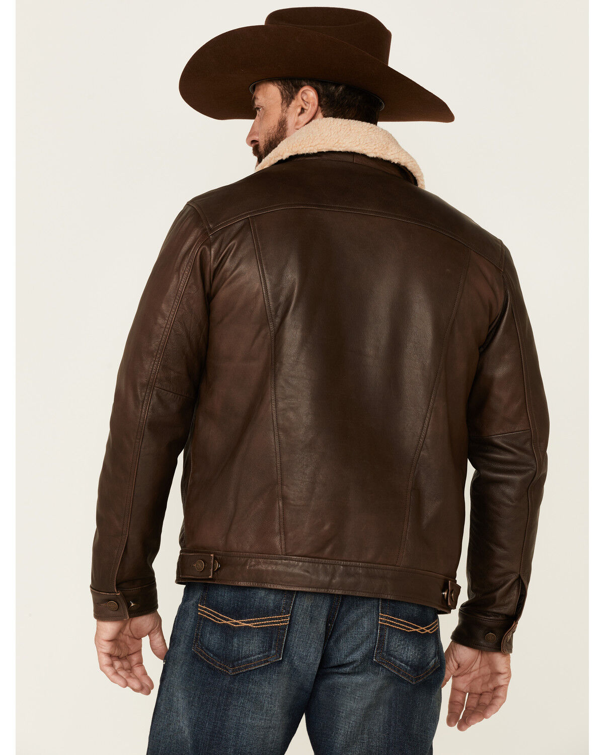 Image #4 - Wrangler Men's Vintage Sherpa Lined Leather Jacket, Brown, hi-res