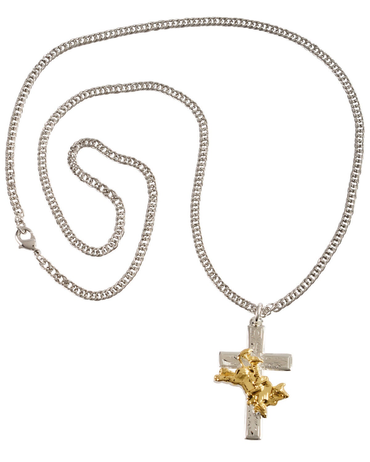 Montana Silversmiths Men's Bullrider Cross Necklace, Silver, hi-res