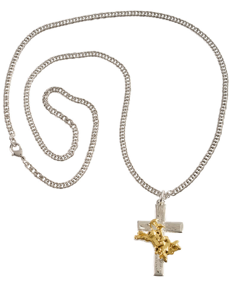 Montana Silversmiths Bullrider Cross Necklace, Silver, hi-res