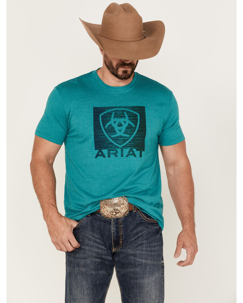 Ariat Men's Gradient Logo Teal Graphic Short Sleeve T-Shirt , Teal, hi-res