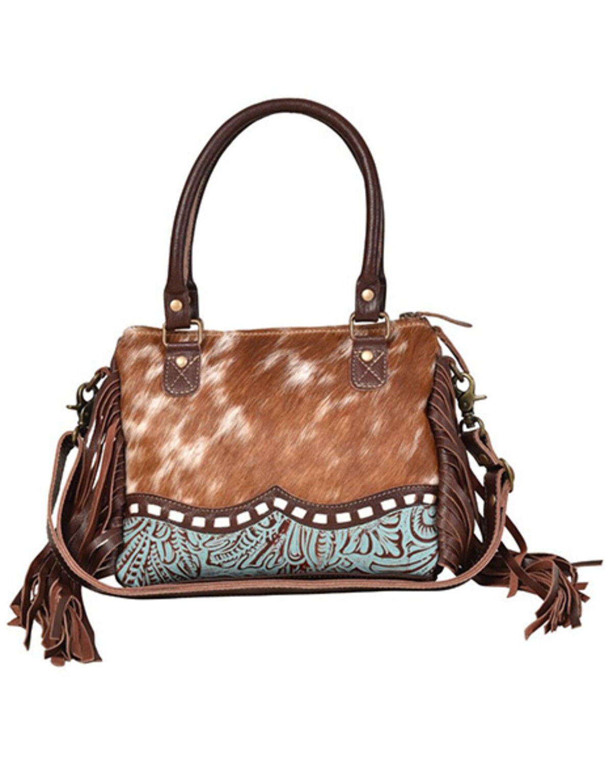 Myra Bag Women's Cowhide Satchel, Brown, hi-res