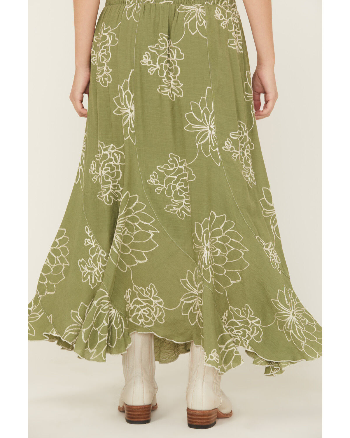 Image #4 - Wild Moss Women's Embroidered Midi Skirt, Olive, hi-res